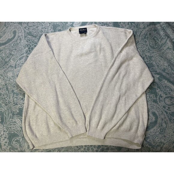 Eddie Bauer Sweater Men's XXXL Tall Cream Pullover Cotton Heavyweight Vintage‎ - Picture 1 of 4